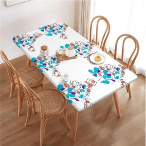 Multicolor Fitted Table Cover for Square Tables Swirled Branches and Flowers Leaf Elastic Fitted Tablecloth Waterproof Wipeable Animal Fits up 5 Foot Tables