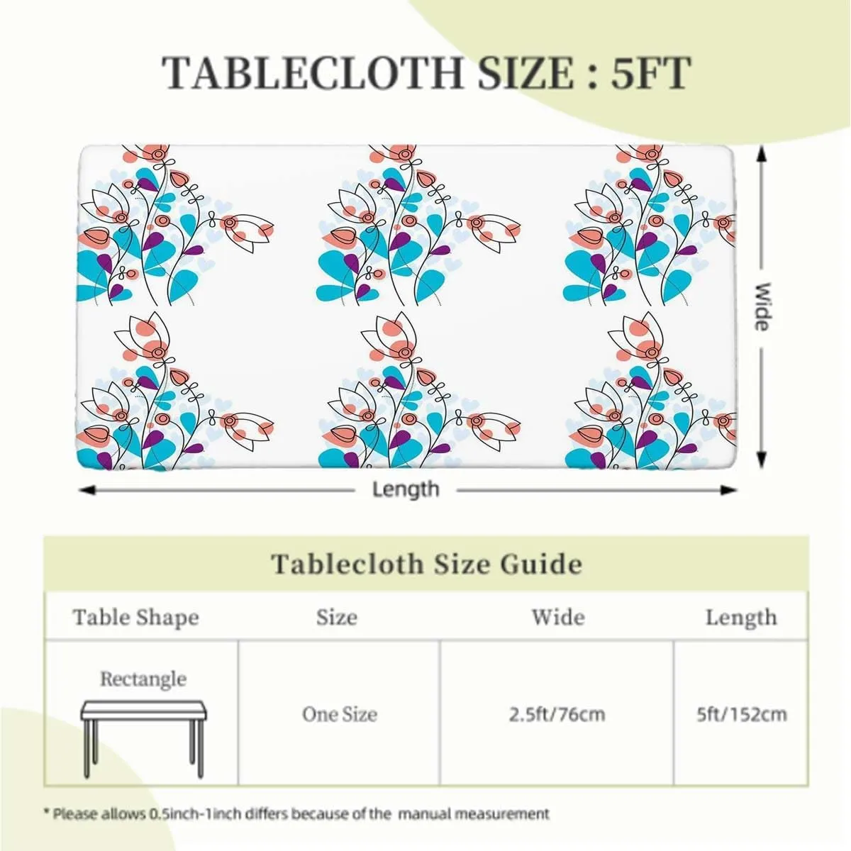 Multicolor Fitted Table Cover for Square Tables Swirled Branches and Flowers Leaf Elastic Fitted Tablecloth Waterproof Wipeable Animal Fits up 5 Foot Tables
