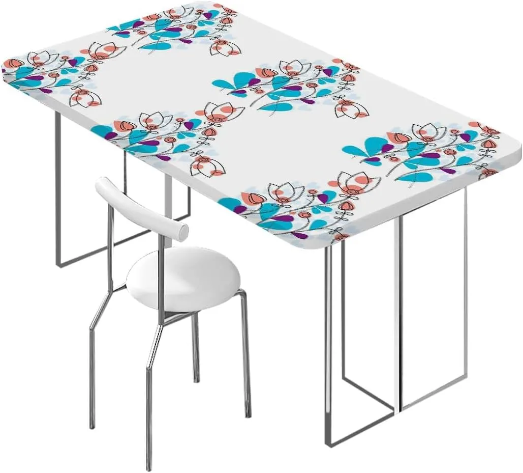 Multicolor Fitted Table Cover for Square Tables Swirled Branches and Flowers Leaf Elastic Fitted Tablecloth Waterproof Wipeable Animal Fits up 5 Foot Tables