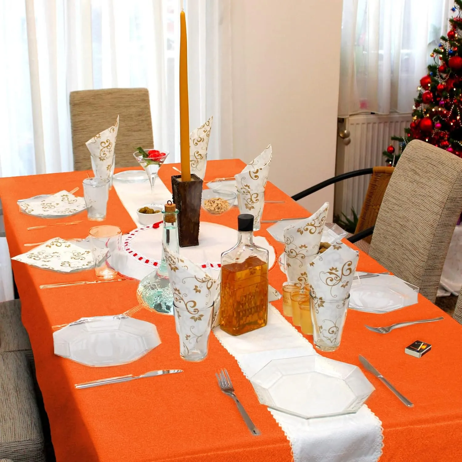 MYSKY HOME 2 Pack Orange Tablecloth 60x84 Inch Rectangle Table Cloth for 4 Feet Table- Wrinkle Resistant Washable Polyester Table Cover for Dining Party and Camping