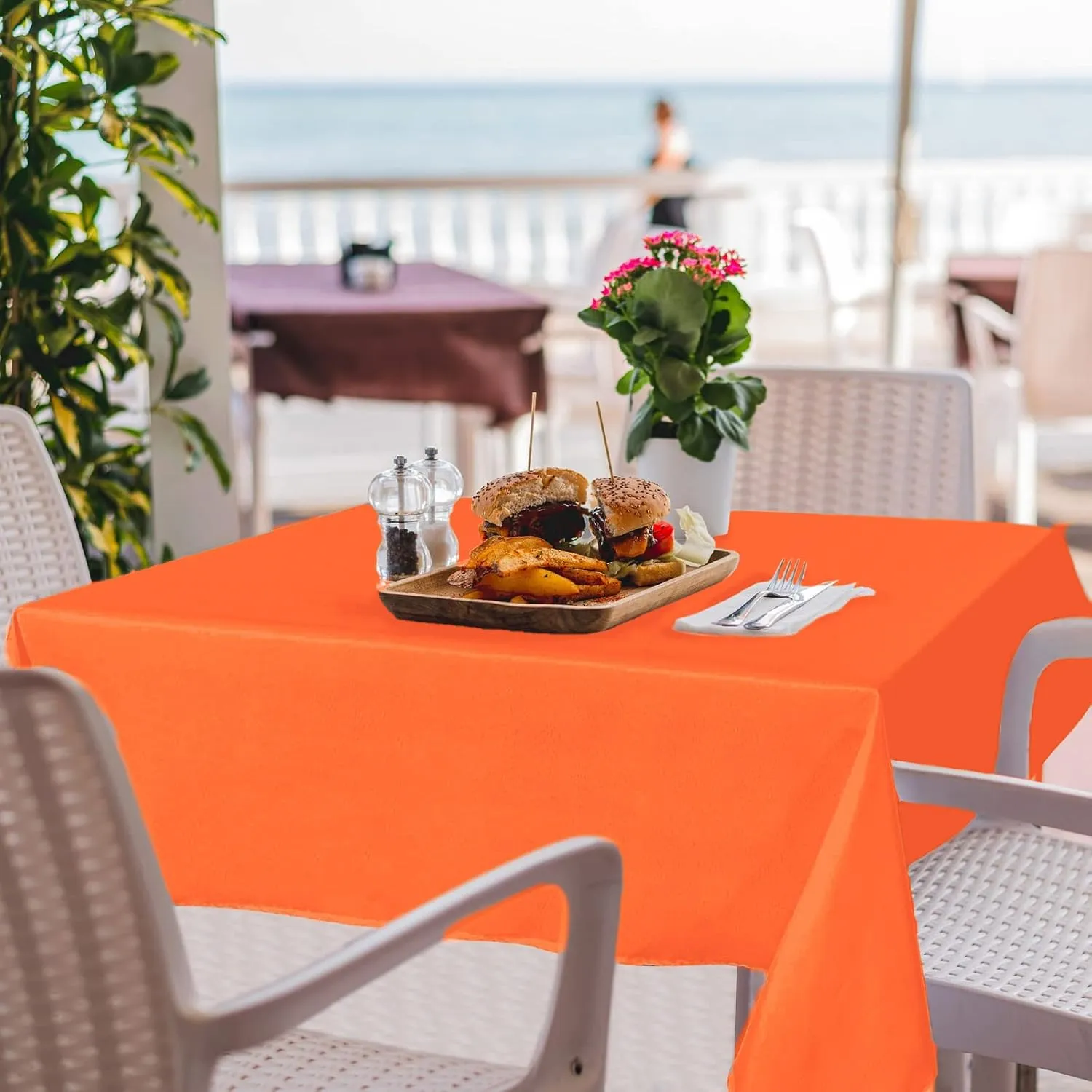 MYSKY HOME 2 Pack Orange Tablecloth 60x84 Inch Rectangle Table Cloth for 4 Feet Table- Wrinkle Resistant Washable Polyester Table Cover for Dining Party and Camping
