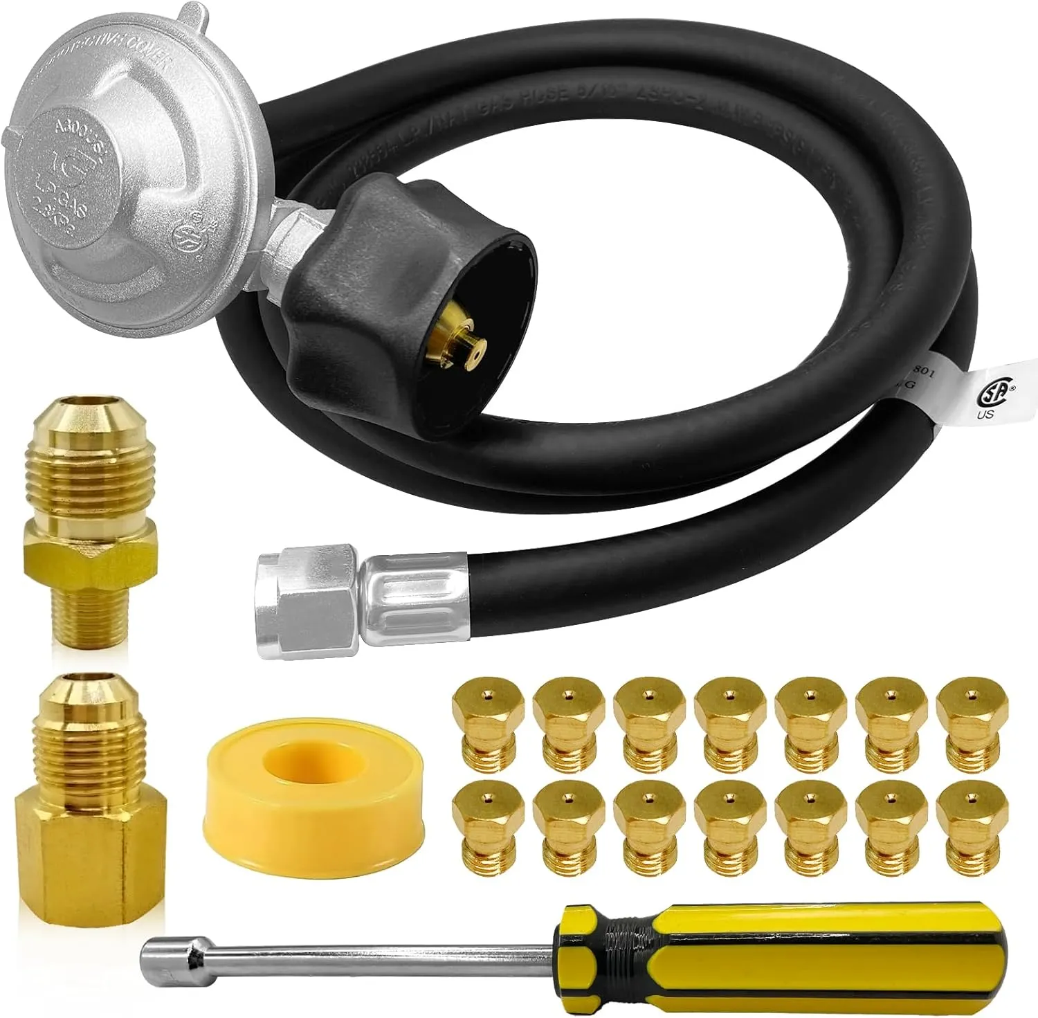 Natural Gas to Propane Conversion Kit for Weber Genesis,Genesis II,for Weber Spirit II 310/315/210–Includes 5FT Propane Regulator Hose for Weber Grills,14 Orifices (3 Sizes),3/8”Fittings and Tools.