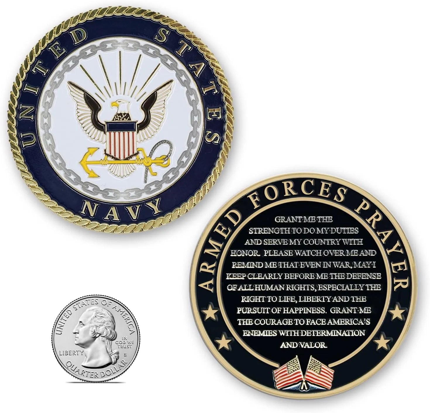 Navy Armed Forces Prayer Coin - USN Navy Valor Challenge Coin | Inspirational Navy Gift - Disabled Vet Owned Small Business-Navy Prayer Coin