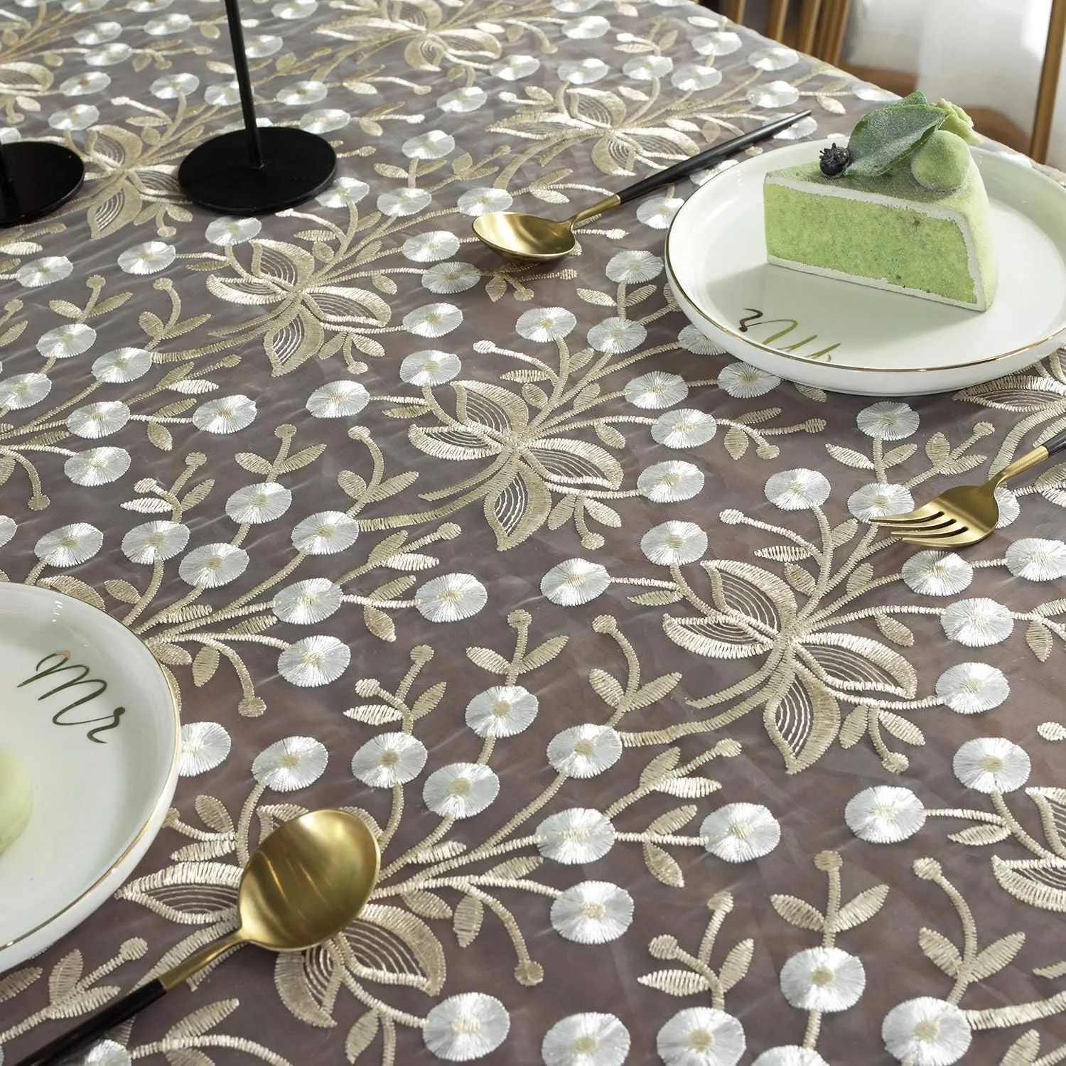 NC SUTAVIA Lace Patio tablecloths Embroidered Camping Table Cloth Classic Rectangular Macrame Table Cover for Kitchen Dining Room Picnic Coffee Table Wedding Banquet(Gold, 60"×104")
