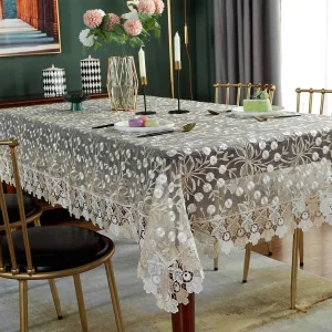NC SUTAVIA Lace Patio tablecloths Embroidered Camping Table Cloth Classic Rectangular Macrame Table Cover for Kitchen Dining Room Picnic Coffee Table Wedding Banquet(Gold, 60"×104")