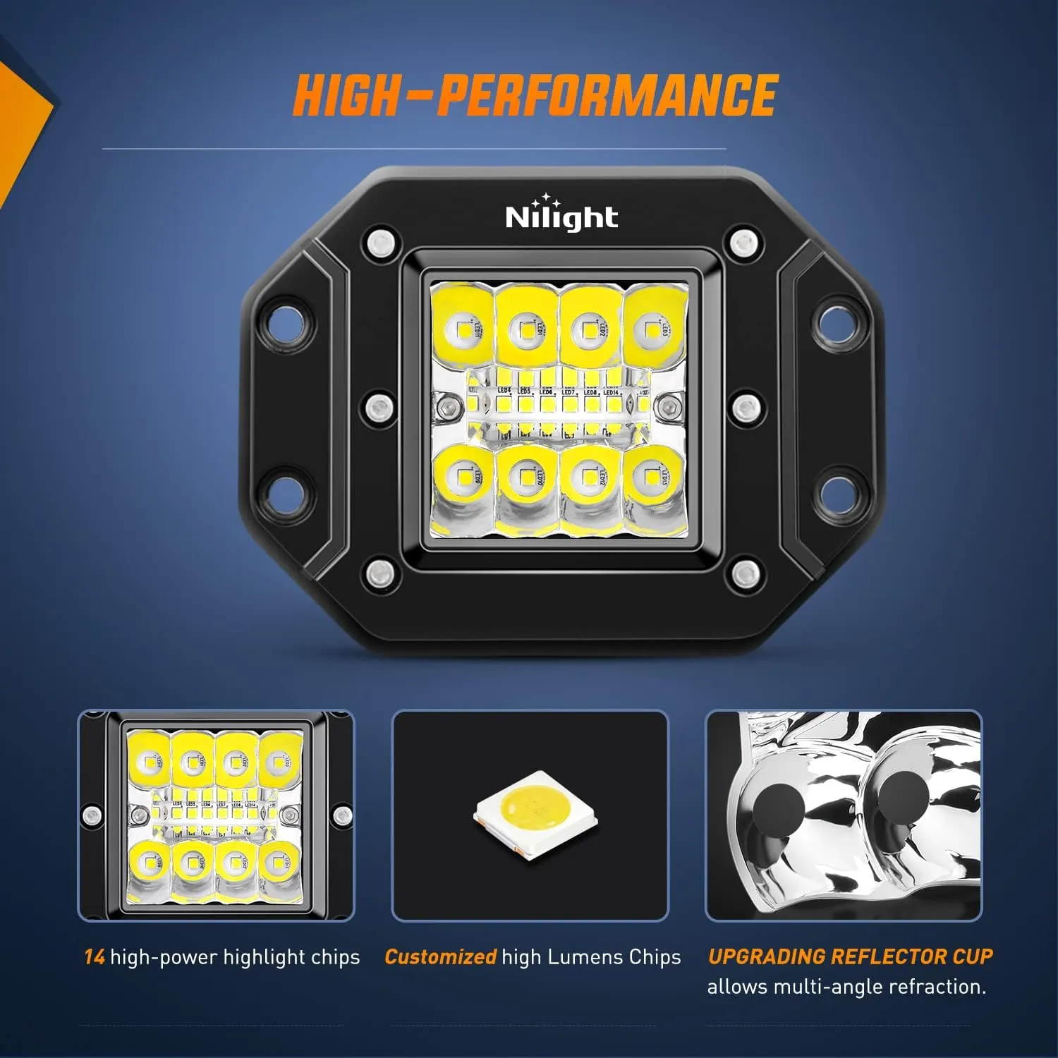 Nilight 4PCS 42W Flush Mount LED Light Pods - Upgraded Spot Flood Combo Beam Driving, Work, Backup, Reverse, Grill Mount Light for Offroad 4x4 Truck SUV