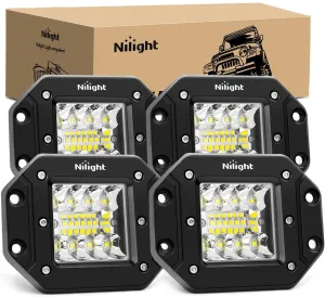 Nilight 4PCS 42W Flush Mount LED Light Pods - Upgraded Spot Flood Combo Beam Driving, Work, Backup, Reverse, Grill Mount Light for Offroad 4x4 Truck SUV
