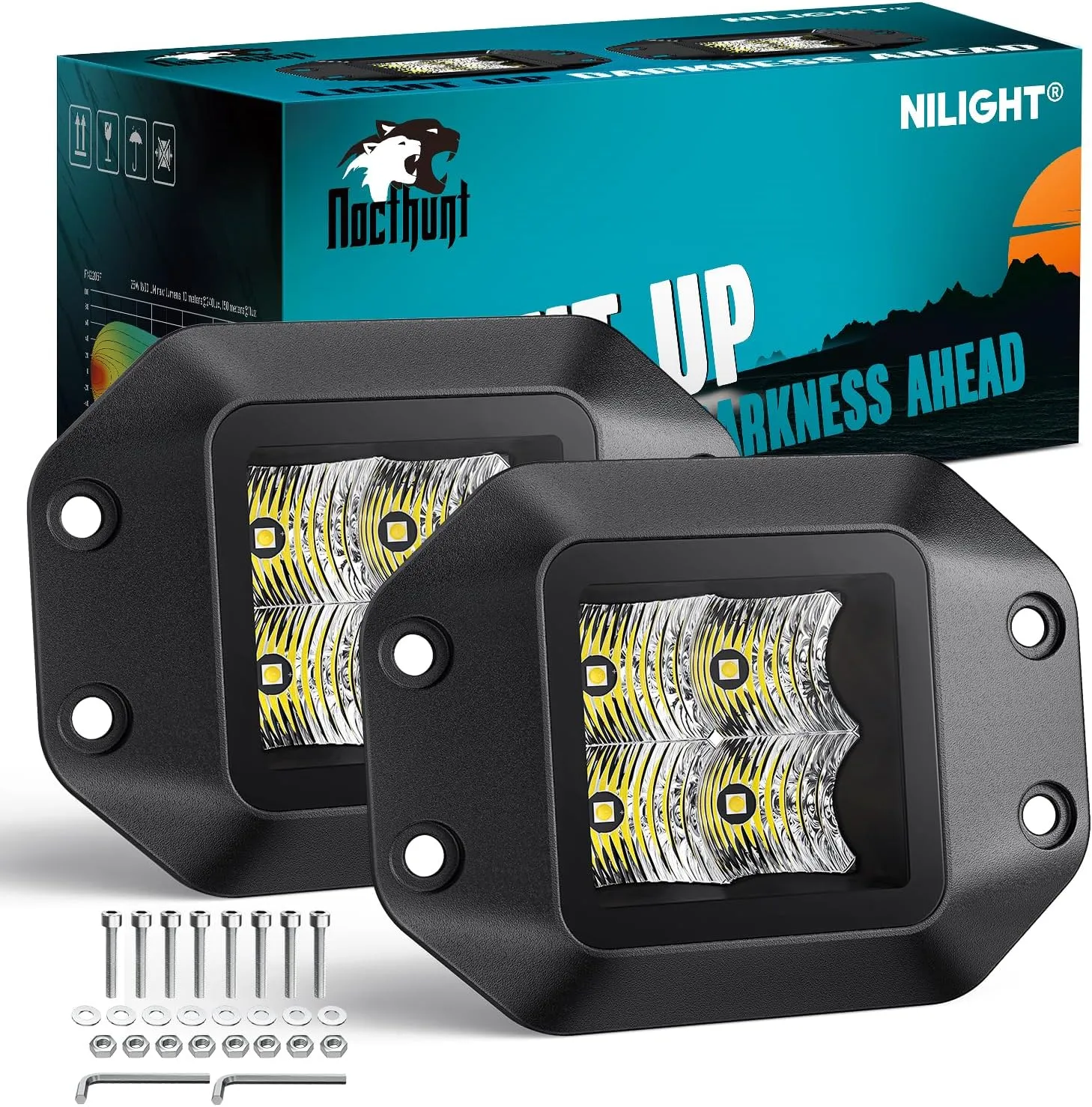 Nilight Flush Mount LED Pod Lights 2 PCS 4.7 Inch 4LED Flood Beam Backup Reverse Offroad Driving Bumper Work Grill Light for Truck ATV UTV