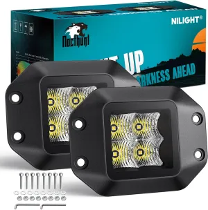 Nilight Flush Mount LED Pod Lights 2 PCS 4.7 Inch 4LED Flood Beam Backup Reverse Offroad Driving Bumper Work Grill Light for Truck ATV UTV