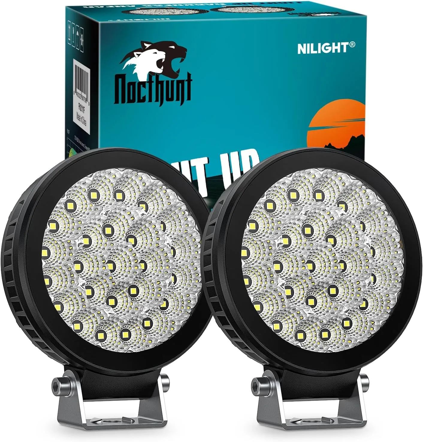Nilight LED Light Pods 2 PCS 4.3 Inch 25LED Flood Beam Super Slim Round Offroad Driving Ditch Work Lights Built-in EMC for Tractor Truck Motorbike Boat ATV