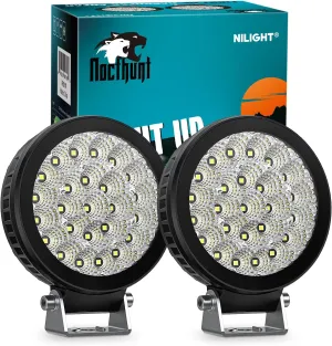 Nilight LED Light Pods 2 PCS 4.3 Inch 25LED Flood Beam Super Slim Round Offroad Driving Ditch Work Lights Built-in EMC for Tractor Truck Motorbike Boat ATV