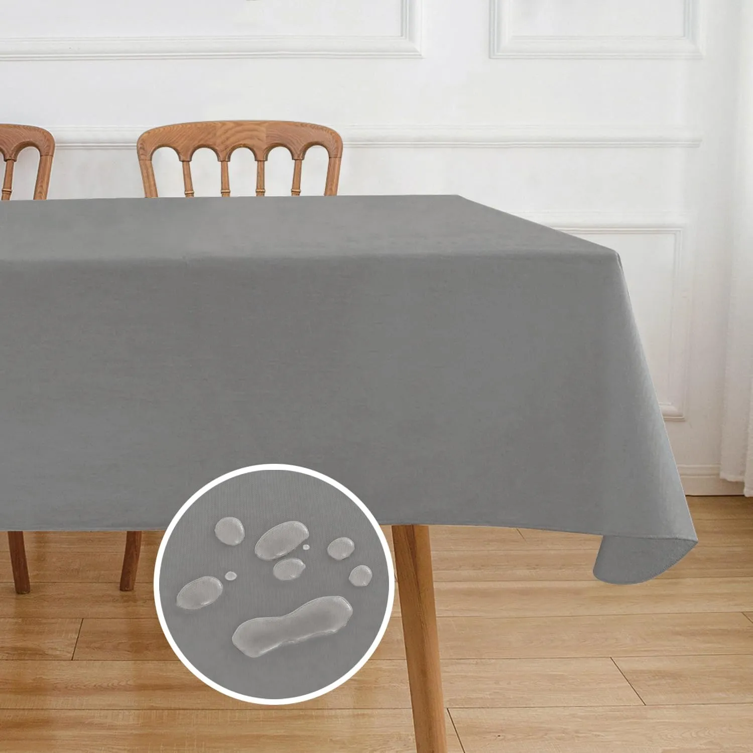 NLMUVW Vinyl Tablecloth with Flannel Backing 100% Waterproof Rectangle PVC Table Cloth Oil Proof Wipe Clean Table Cover for Dining Party Camping Outdoor, Dark Grey, 60 X 140 Inch