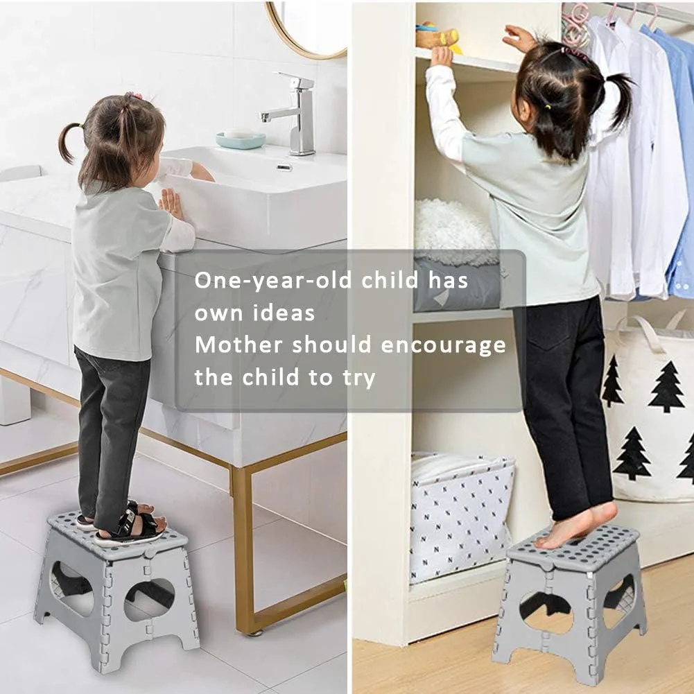 Non-Slip Folding Step Stool, Sturdy Safe Enough - Holds up to 300 Lb - 11 inch Footstool for Adults or Kids, Folding Ladder Storage/Opens Easy, for Kitchen,Toilet,Camping (Light Grey, 11'')