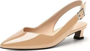 NUMALEO Womens Patent Slingback Solid Pointed Toe Buckle Fashion Night Club Spool Low Heel Pumps Shoes 1.5 Inch