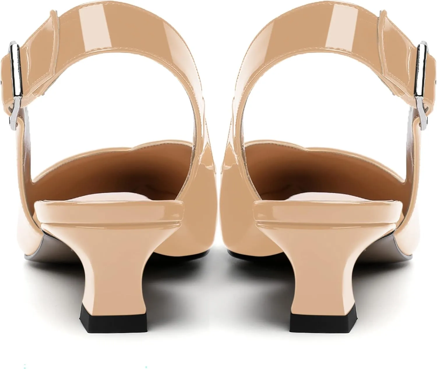 NUMALEO Womens Patent Slingback Solid Pointed Toe Buckle Fashion Night Club Spool Low Heel Pumps Shoes 1.5 Inch