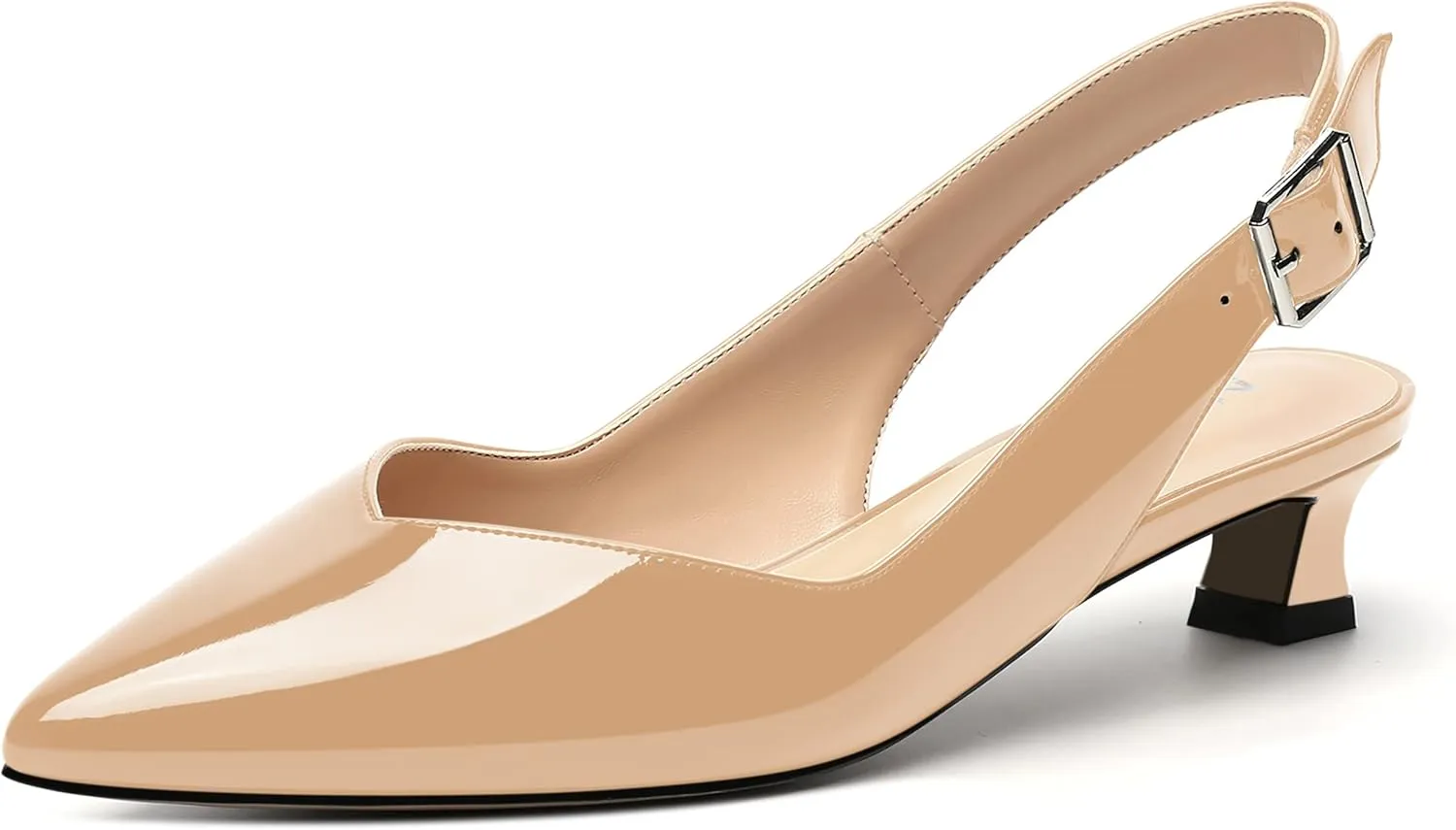 NUMALEO Womens Patent Slingback Solid Pointed Toe Buckle Fashion Night Club Spool Low Heel Pumps Shoes 1.5 Inch