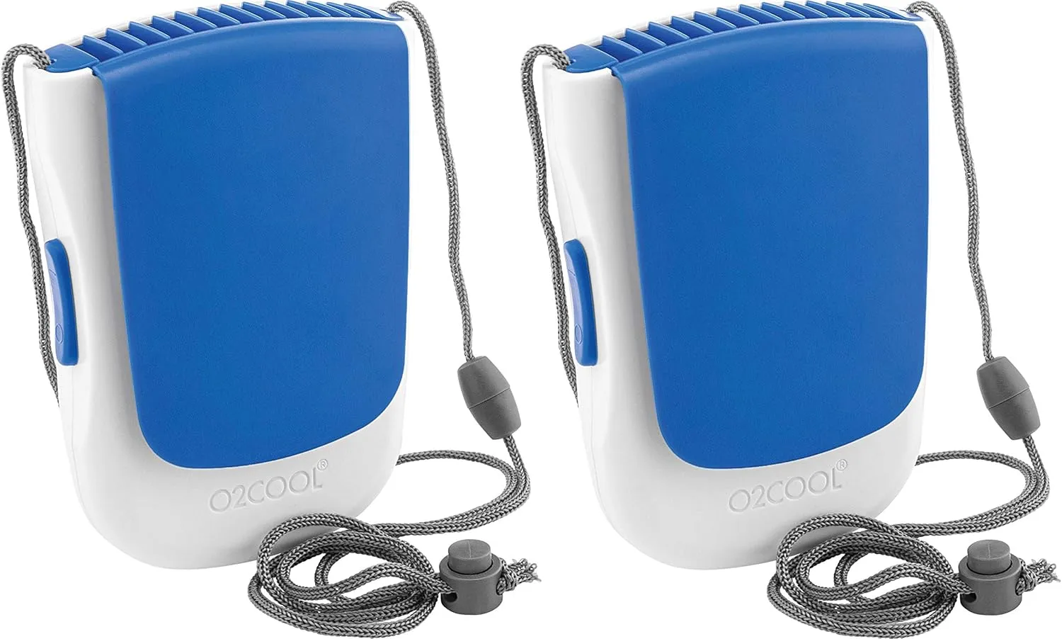 O2COOL Deluxe Necklace Fan | Battery Powered, Hands-Free Personal Cooling Fan w/Adjustable Lanyard, Table Top Stand   Wearable Clip - Dark Blue (2 Pack)