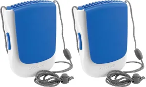 O2COOL Deluxe Necklace Fan | Battery Powered, Hands-Free Personal Cooling Fan w/Adjustable Lanyard, Table Top Stand   Wearable Clip - Dark Blue (2 Pack)