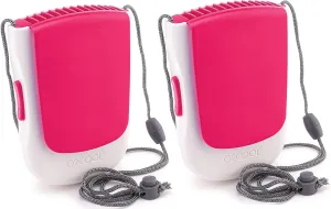 O2COOL Deluxe Necklace Fan | Battery Powered, Hands-Free Personal Cooling Fan w/Adjustable Lanyard, Table Top Stand   Wearable Clip -Pink (2 Pack)