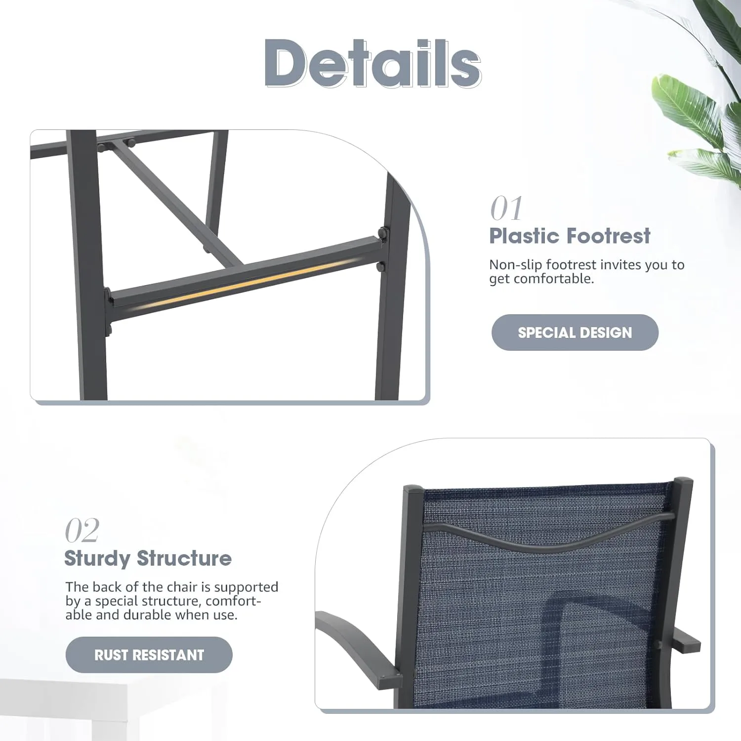 OC Orange-Casual Outdoor Bar Stool Set of 4, All-Weather Aluminum Textile Fabric High Top Patio Dining Chair, Counter Height Metal Barstool High Back Armchair, for Backyard, Porch, Balcony, Navy Blue