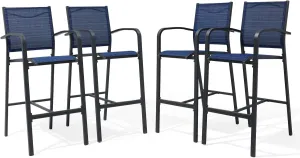 OC Orange-Casual Outdoor Bar Stool Set of 4, All-Weather Aluminum Textile Fabric High Top Patio Dining Chair, Counter Height Metal Barstool High Back Armchair, for Backyard, Porch, Balcony, Navy Blue