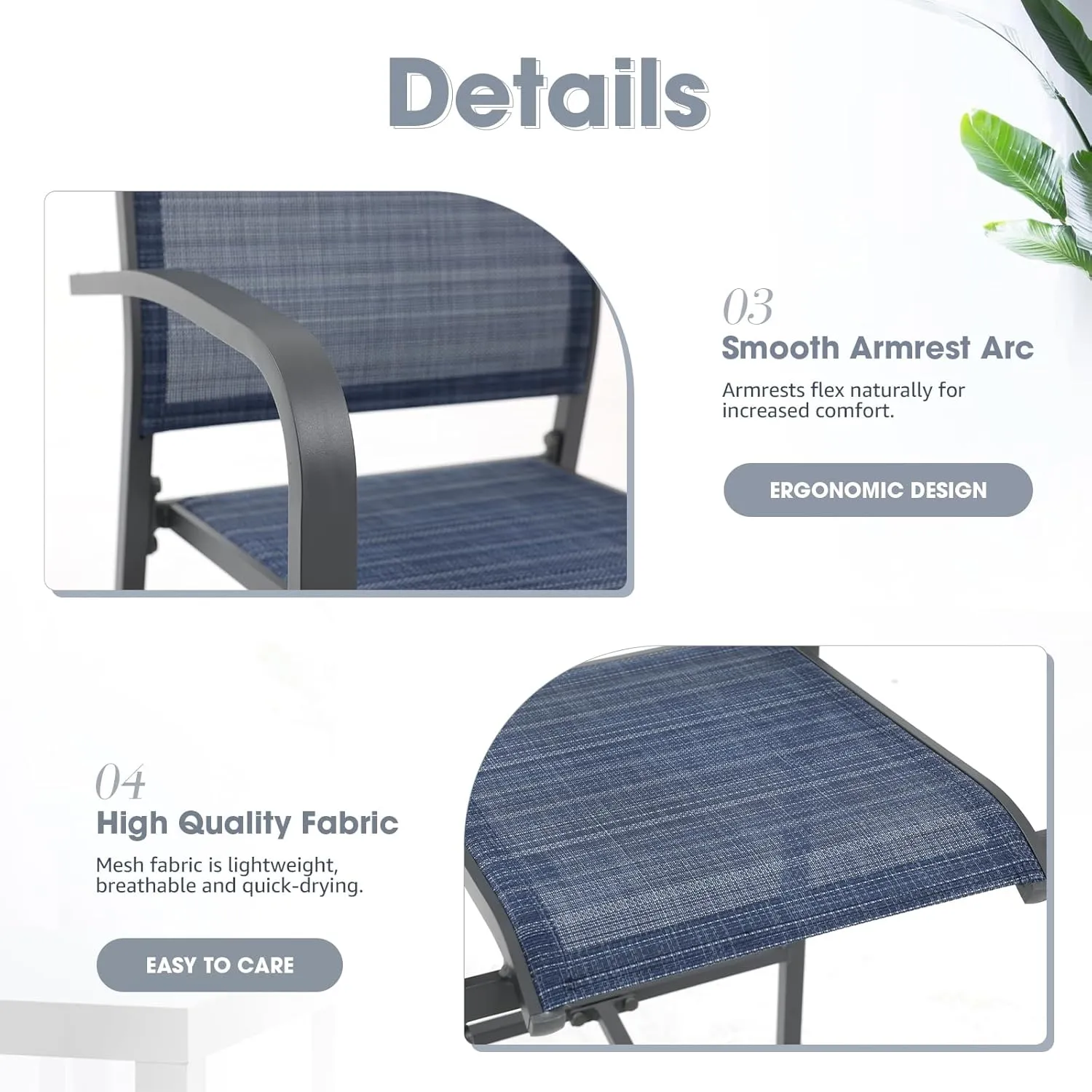 OC Orange-Casual Outdoor Bar Stool Set of 4, All-Weather Aluminum Textile Fabric High Top Patio Dining Chair, Counter Height Metal Barstool High Back Armchair, for Backyard, Porch, Balcony, Navy Blue