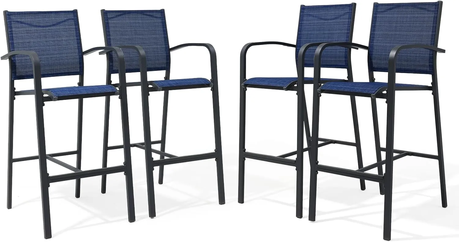 OC Orange-Casual Outdoor Bar Stool Set of 4, All-Weather Aluminum Textile Fabric High Top Patio Dining Chair, Counter Height Metal Barstool High Back Armchair, for Backyard, Porch, Balcony, Navy Blue