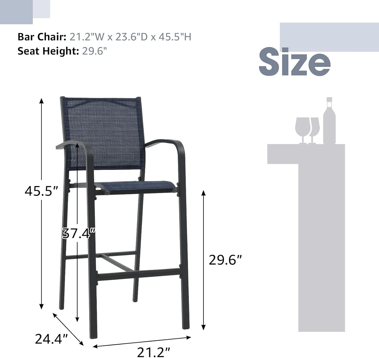 OC Orange-Casual Outdoor Bar Stool Set of 4, All-Weather Aluminum Textile Fabric High Top Patio Dining Chair, Counter Height Metal Barstool High Back Armchair, for Backyard, Porch, Balcony, Navy Blue