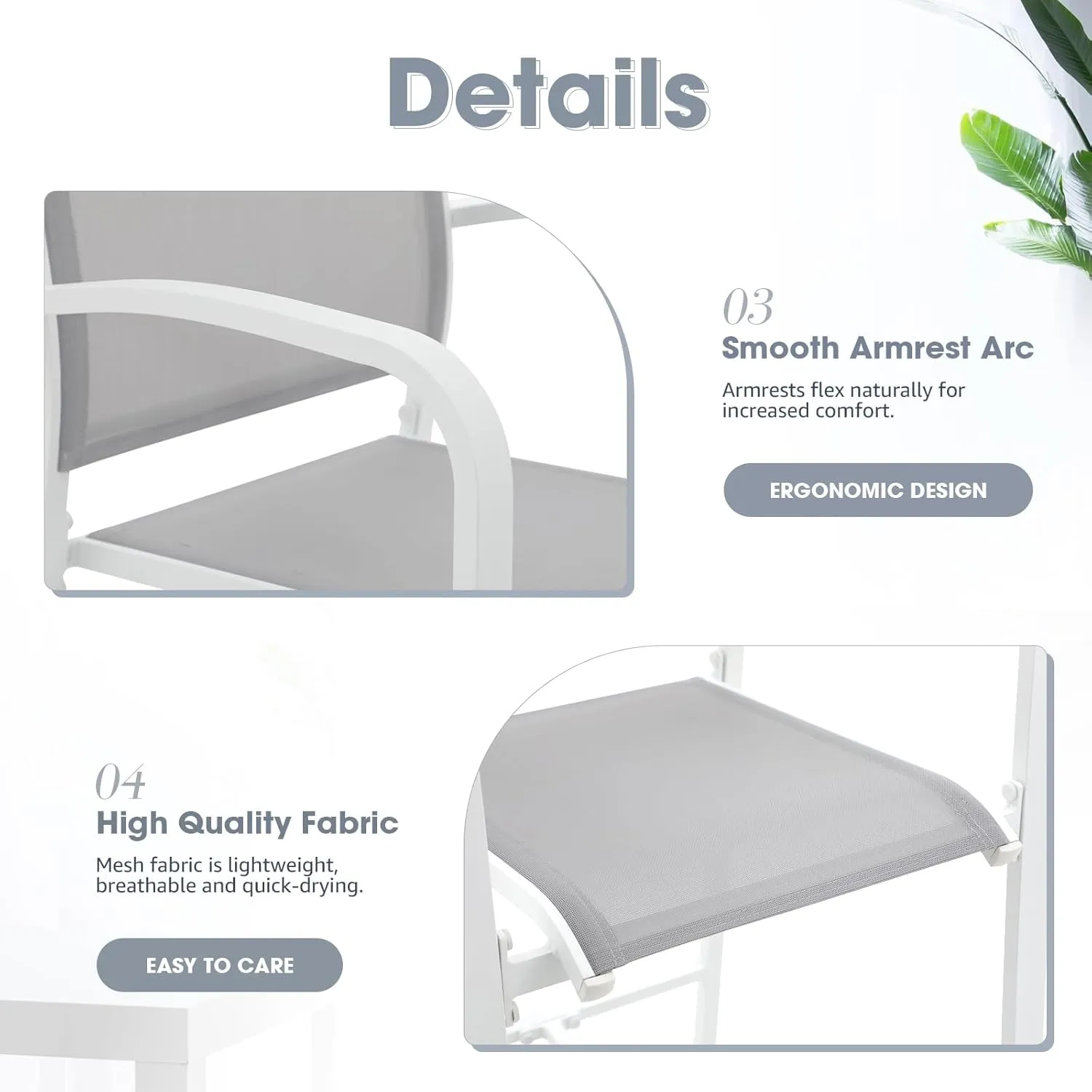 OC Orange-Casual Outdoor Bar Stool Set of 4, All-Weather Aluminum Textile Fabric High Top Patio Dining Chair, Counter Height Metal Barstool High Back Armchair, for Backyard, Porch, Balcony, White
