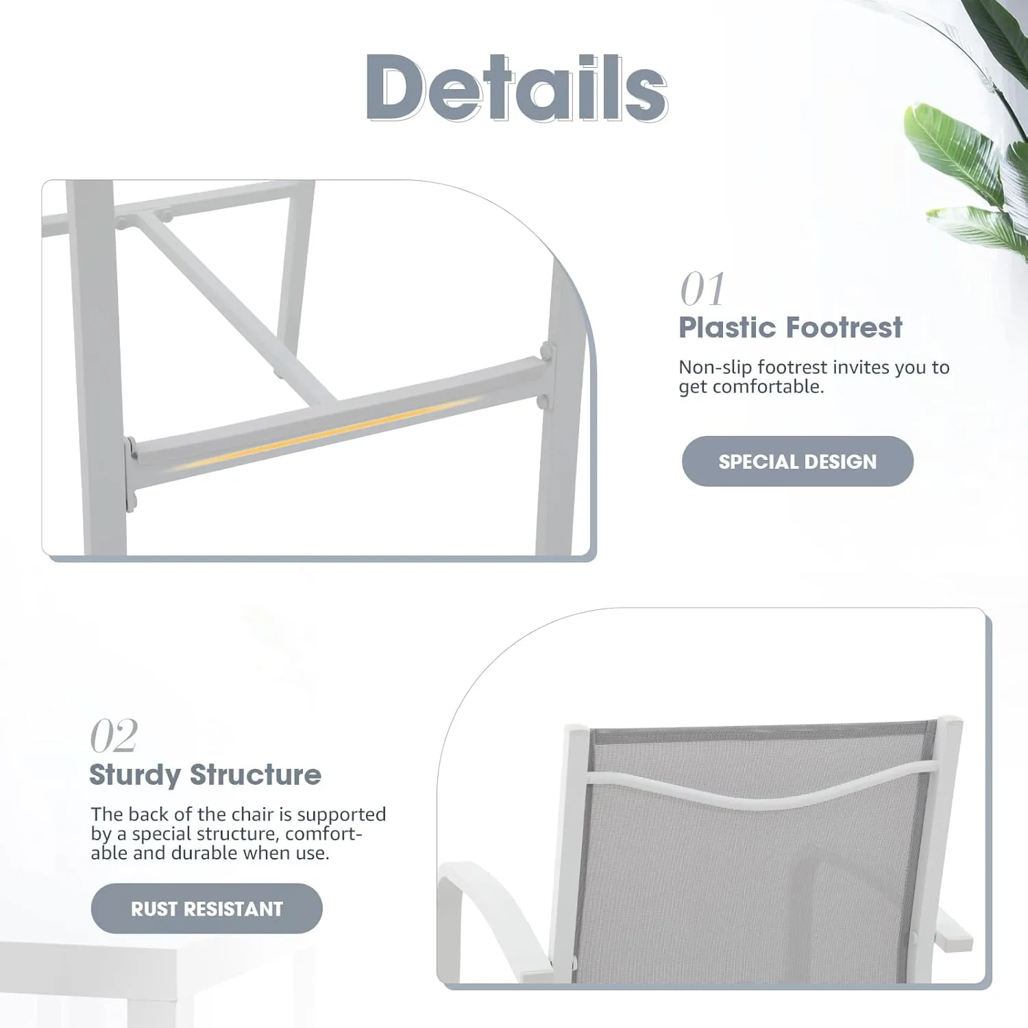 OC Orange-Casual Outdoor Bar Stool Set of 4, All-Weather Aluminum Textile Fabric High Top Patio Dining Chair, Counter Height Metal Barstool High Back Armchair, for Backyard, Porch, Balcony, White