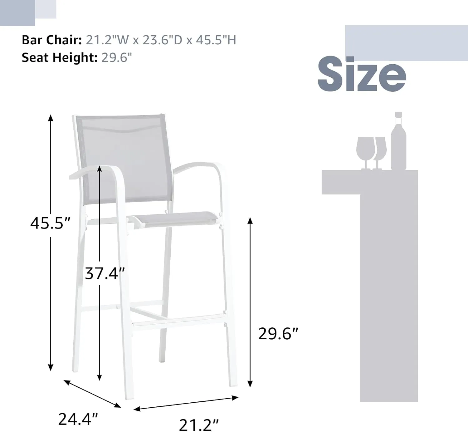 OC Orange-Casual Outdoor Bar Stool Set of 4, All-Weather Aluminum Textile Fabric High Top Patio Dining Chair, Counter Height Metal Barstool High Back Armchair, for Backyard, Porch, Balcony, White