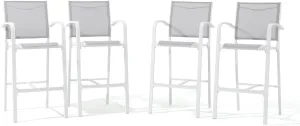 OC Orange-Casual Outdoor Bar Stool Set of 4, All-Weather Aluminum Textile Fabric High Top Patio Dining Chair, Counter Height Metal Barstool High Back Armchair, for Backyard, Porch, Balcony, White