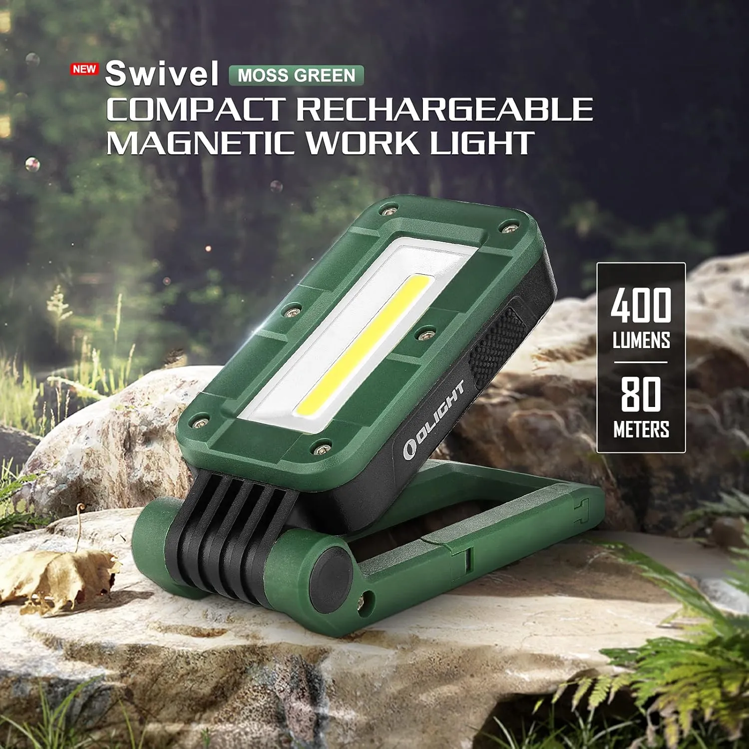 OLIGHT Swivel 400 Lumens Rechargeable COB Work Light with Magnetic Base and Hanging Hook, 180° Rotate and 5 Light Modes Worklight for Car Repair, Grill, Camping and Emergency Use (Moss Green)