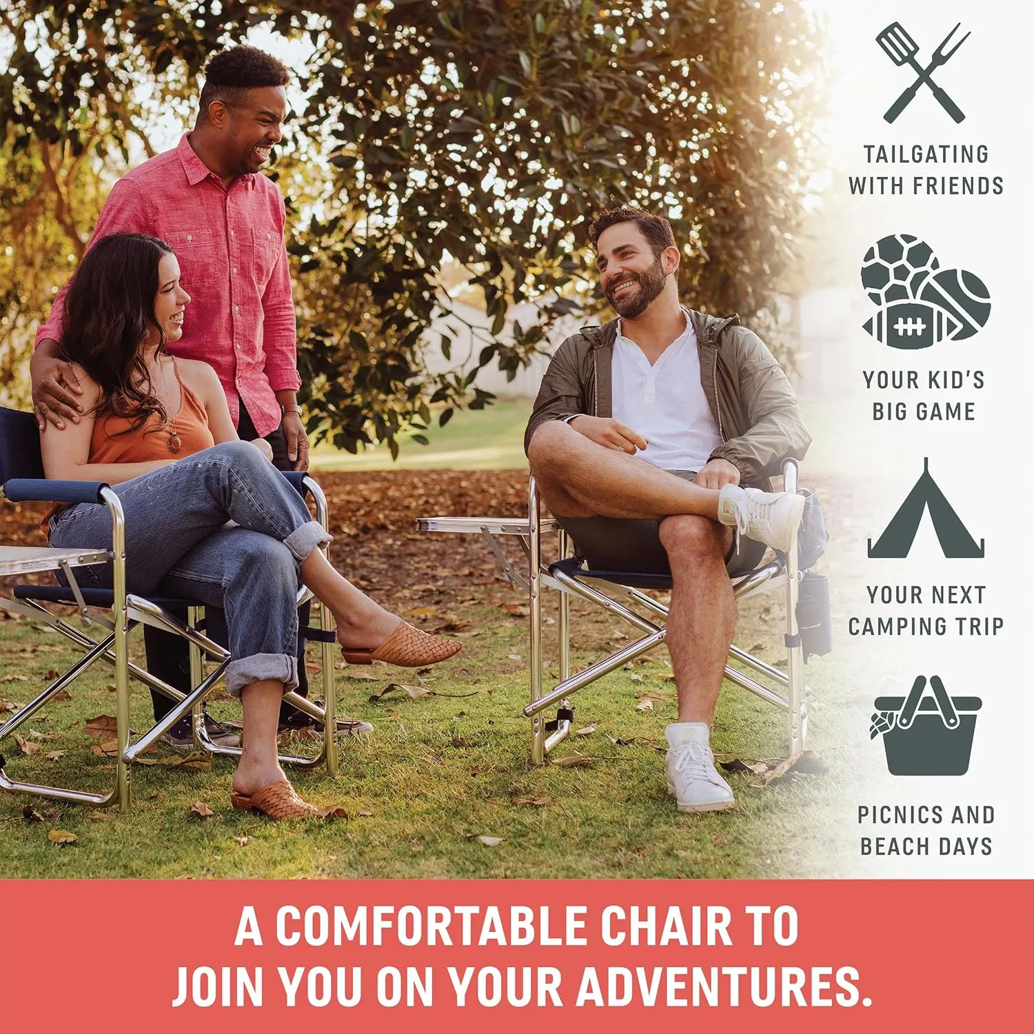 ONIVA - a Picnic Time brand - Sports Chair with Side Table, Beach Chair, Camp Chair for Adults, (Purple)