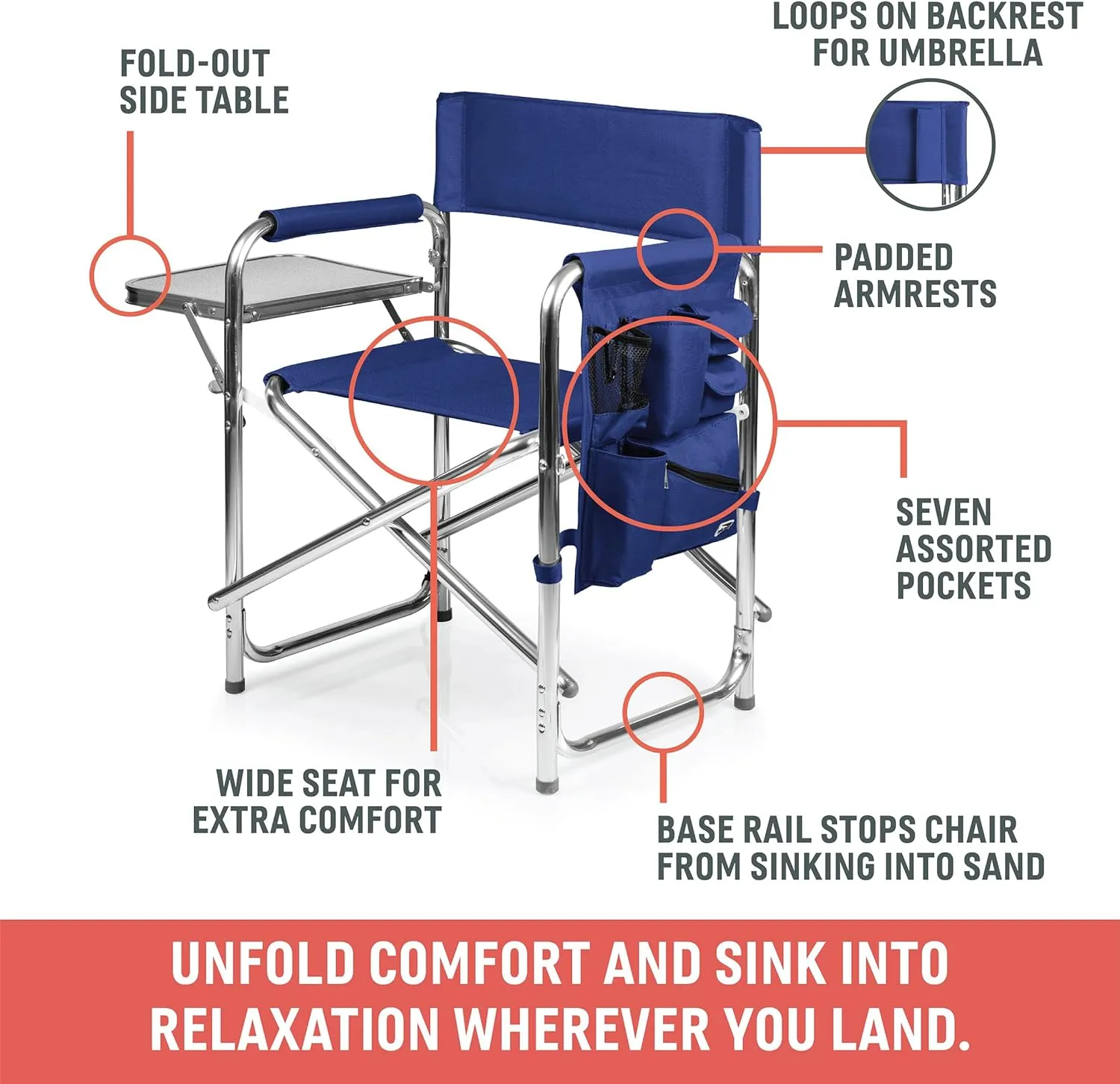ONIVA - a Picnic Time brand - Sports Chair with Side Table, Beach Chair, Camp Chair for Adults, (Purple)