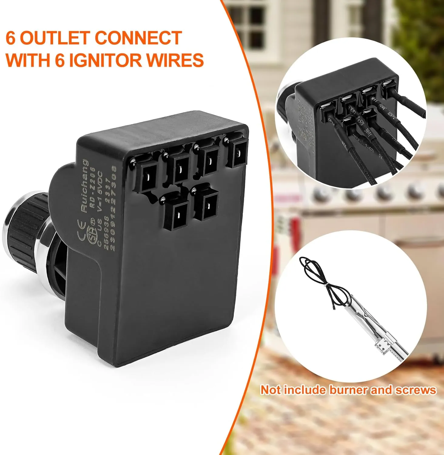 onlyfire Grill Igniter Replacement Kit for Home Depot Nexgrill 720-0882A 720-0896B 720-0896E Gas Grill Models, 6 Outlet Tact Push Button Spark Igniter with Wires