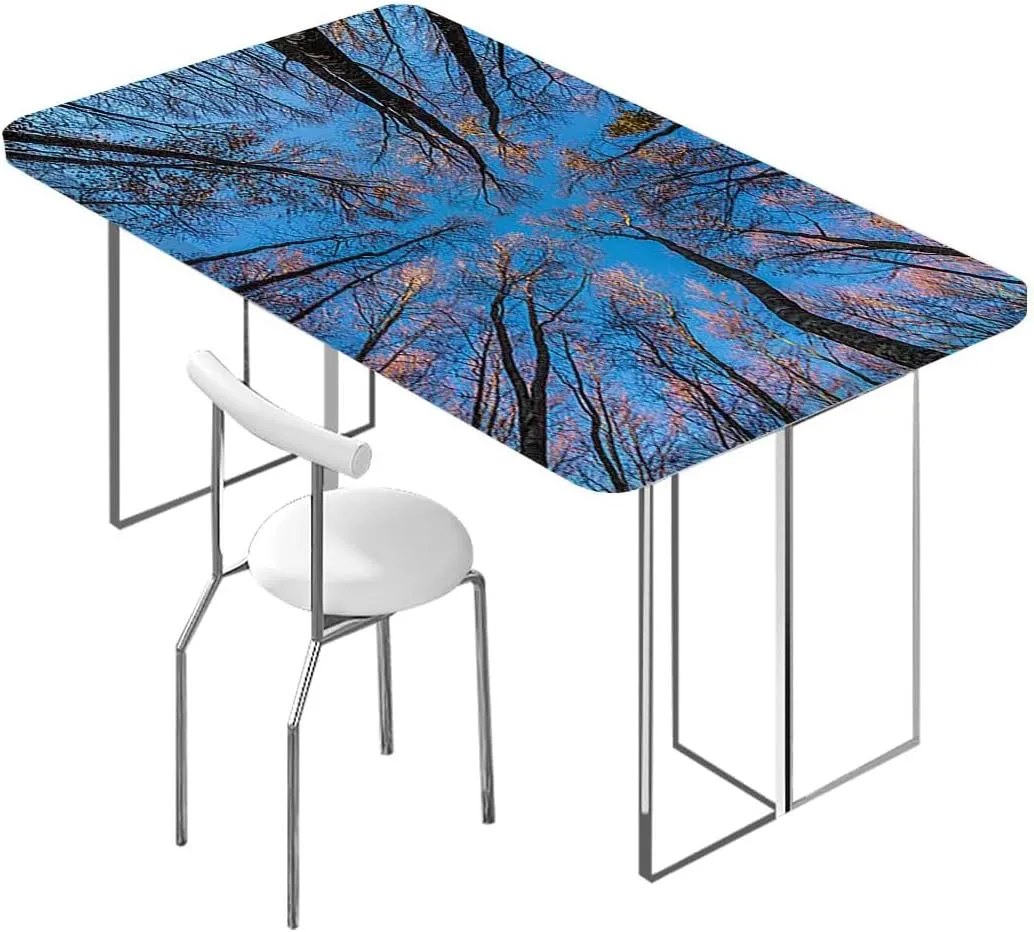 OOzie Blue Brown Folding Table Cover Branches to Sky with Clouds Wide Pastoral Waterproof Tablecloths for Picnic, Camping, Indoor, Outdoor Forest Fits up 5 Foot Tables