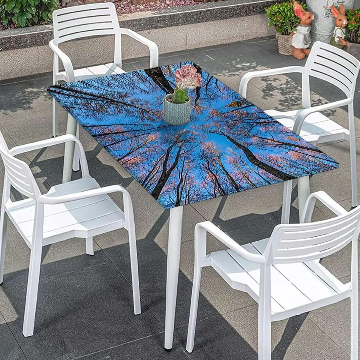 OOzie Blue Brown Folding Table Cover Branches to Sky with Clouds Wide Pastoral Waterproof Tablecloths for Picnic, Camping, Indoor, Outdoor Forest Fits up 5 Foot Tables