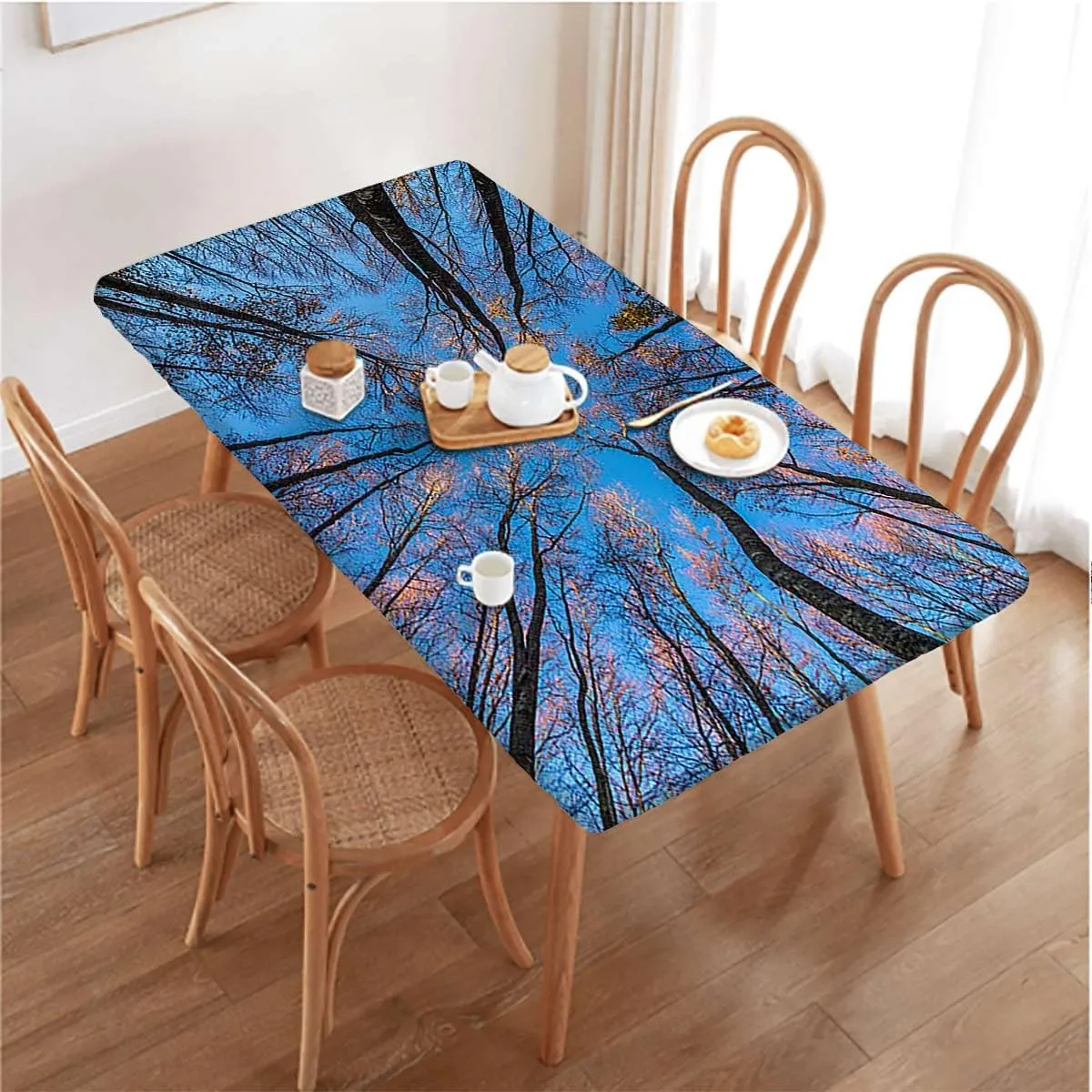 OOzie Blue Brown Folding Table Cover Branches to Sky with Clouds Wide Pastoral Waterproof Tablecloths for Picnic, Camping, Indoor, Outdoor Forest Fits up 5 Foot Tables