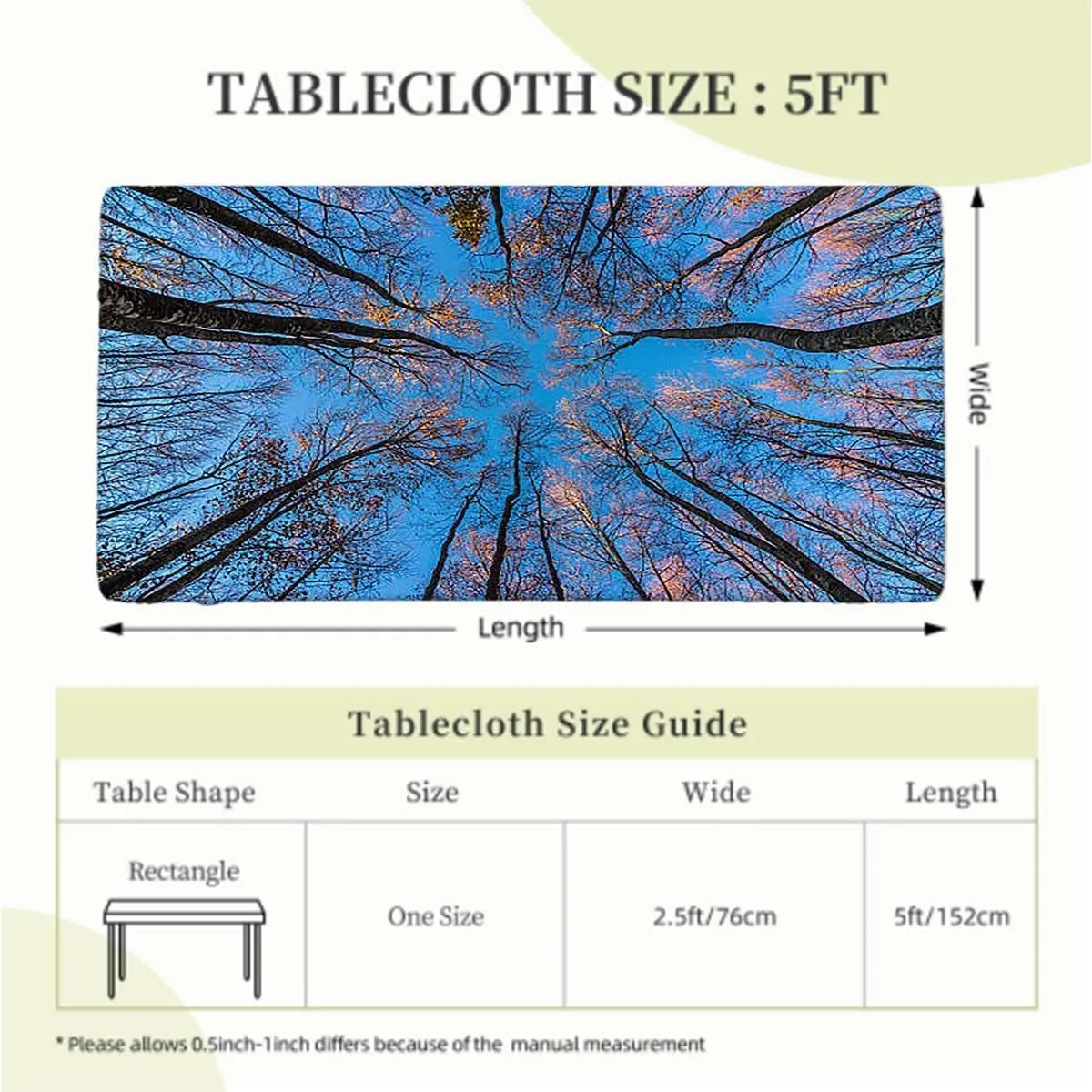OOzie Blue Brown Folding Table Cover Branches to Sky with Clouds Wide Pastoral Waterproof Tablecloths for Picnic, Camping, Indoor, Outdoor Forest Fits up 5 Foot Tables