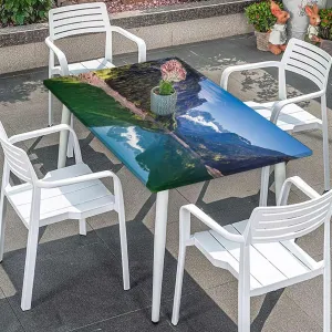 OOzie Green Blue Rectangle Table Cloth Cover, Cloudy Sky Reflections Waterscape Fitted Tablecloth Elastic Edge Table Cloth for Party Dining Home Picnic Lake Summertime Fits up 4 Foot Tables