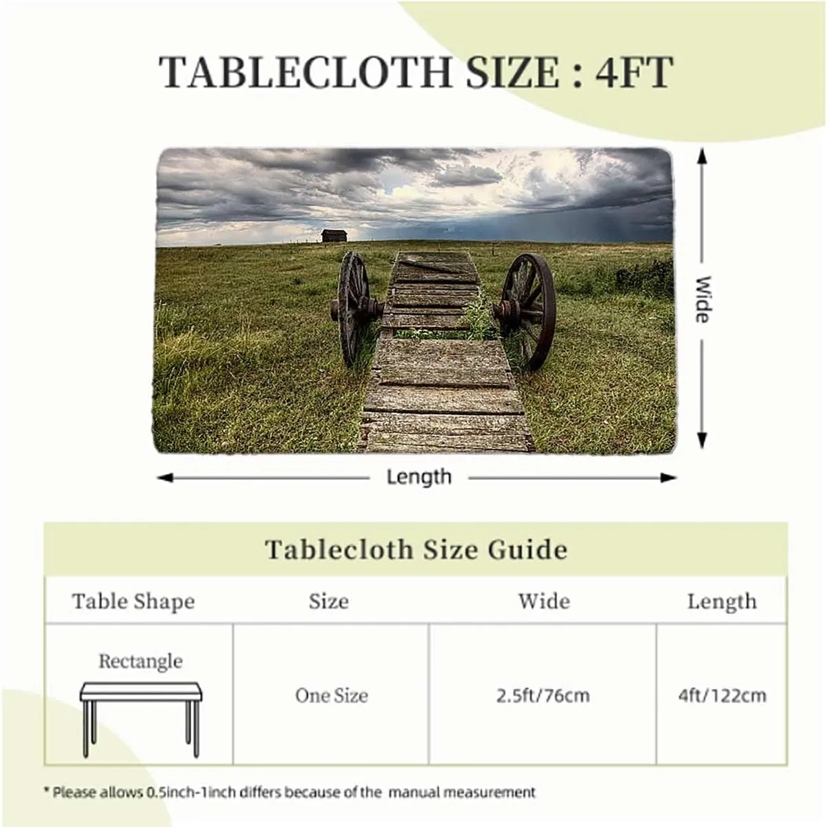 OOzie Green Brown Grey Fitted Tablecloth Old Prairie Field Ranch Tablecloth ?Suitable for Camping Party and Picnic Barn Wood Wagon Fits up 4 Foot Tables