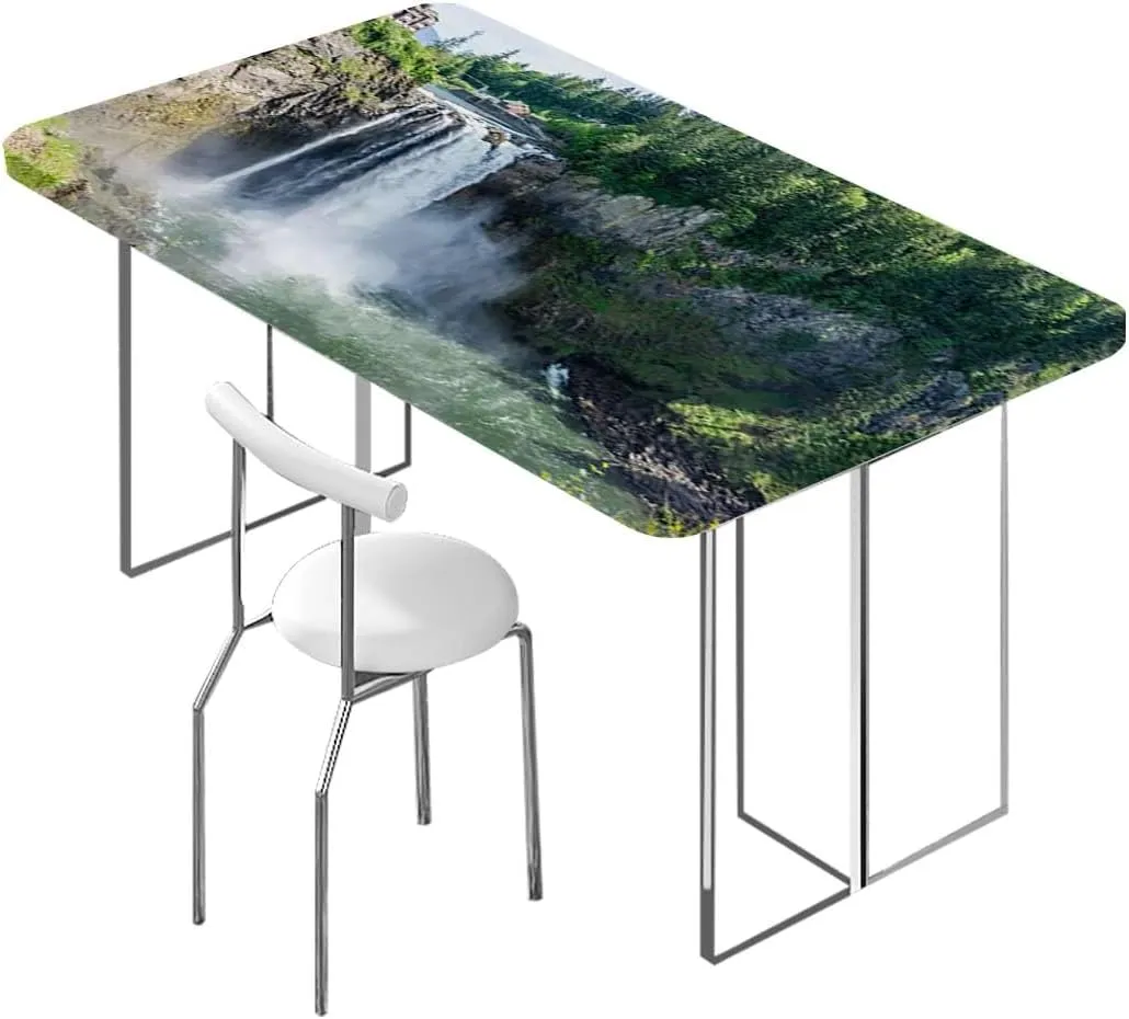 OOzie Green Fitted Tablecloth for Rectangle Table Park Alpine Forest Natural Scenic Waterproof Tablecloths for Picnic, Camping, Indoor, Outdoor Farm House Decor Fits up 5 Foot Tables