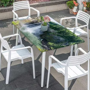 OOzie Green Fitted Tablecloth for Rectangle Table Park Alpine Forest Natural Scenic Waterproof Tablecloths for Picnic, Camping, Indoor, Outdoor Farm House Decor Fits up 5 Foot Tables