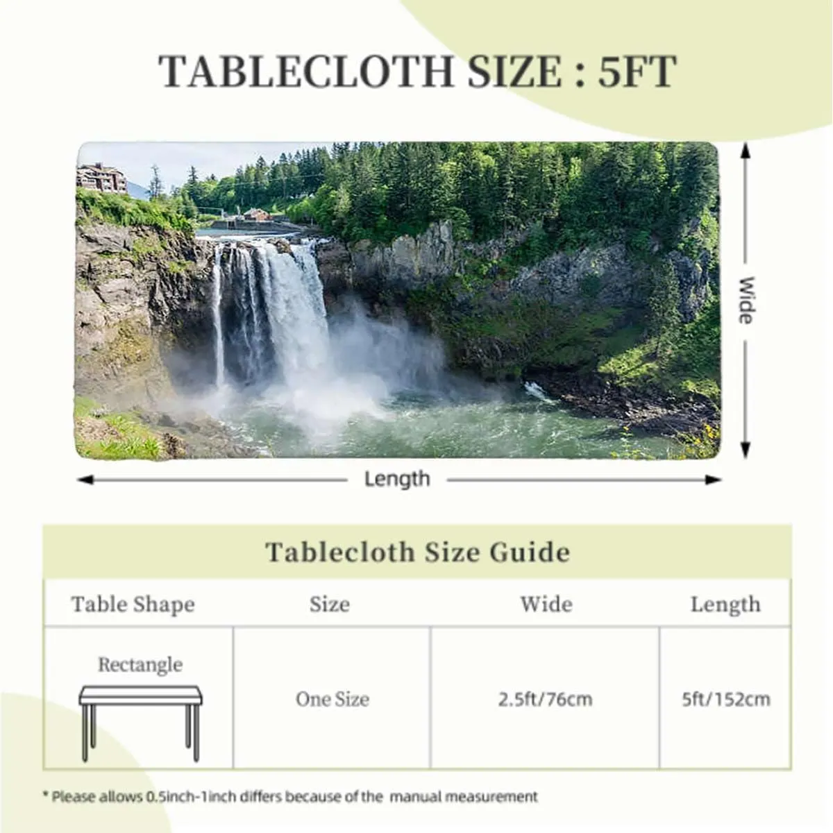 OOzie Green Fitted Tablecloth for Rectangle Table Park Alpine Forest Natural Scenic Waterproof Tablecloths for Picnic, Camping, Indoor, Outdoor Farm House Decor Fits up 5 Foot Tables