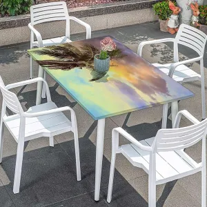 OOzie Green White Teal Elastic Edged Table Covers Hawaiian Beach Palm Trees Table ​Cover ​for Kitchen Dining Party Picnic Exotic Fits up 5 Foot Tables