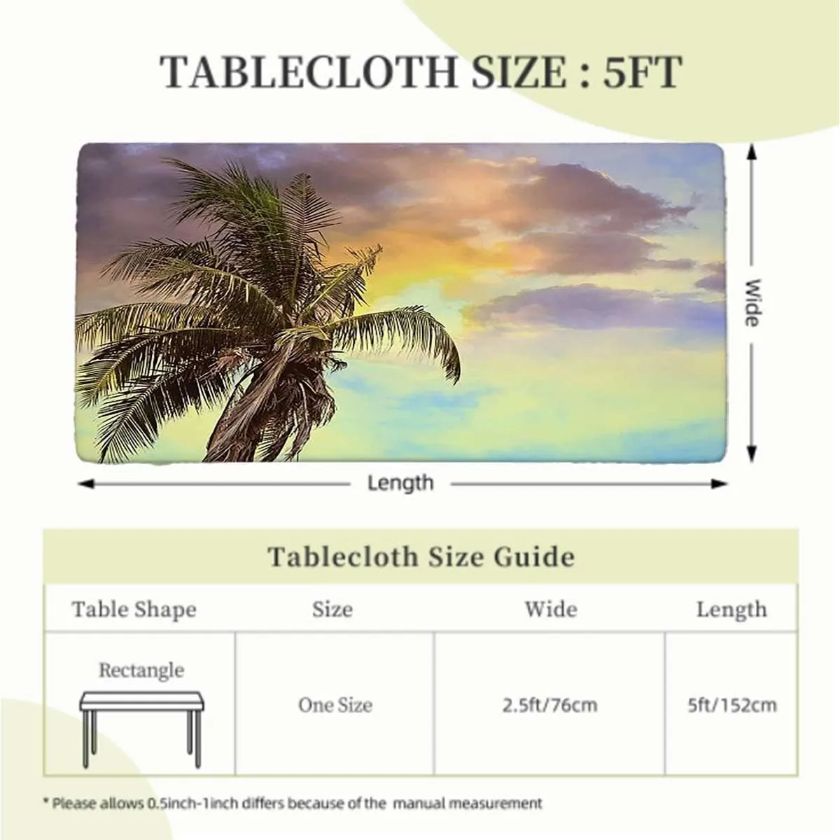 OOzie Green White Teal Elastic Edged Table Covers Hawaiian Beach Palm Trees Table ​Cover ​for Kitchen Dining Party Picnic Exotic Fits up 5 Foot Tables