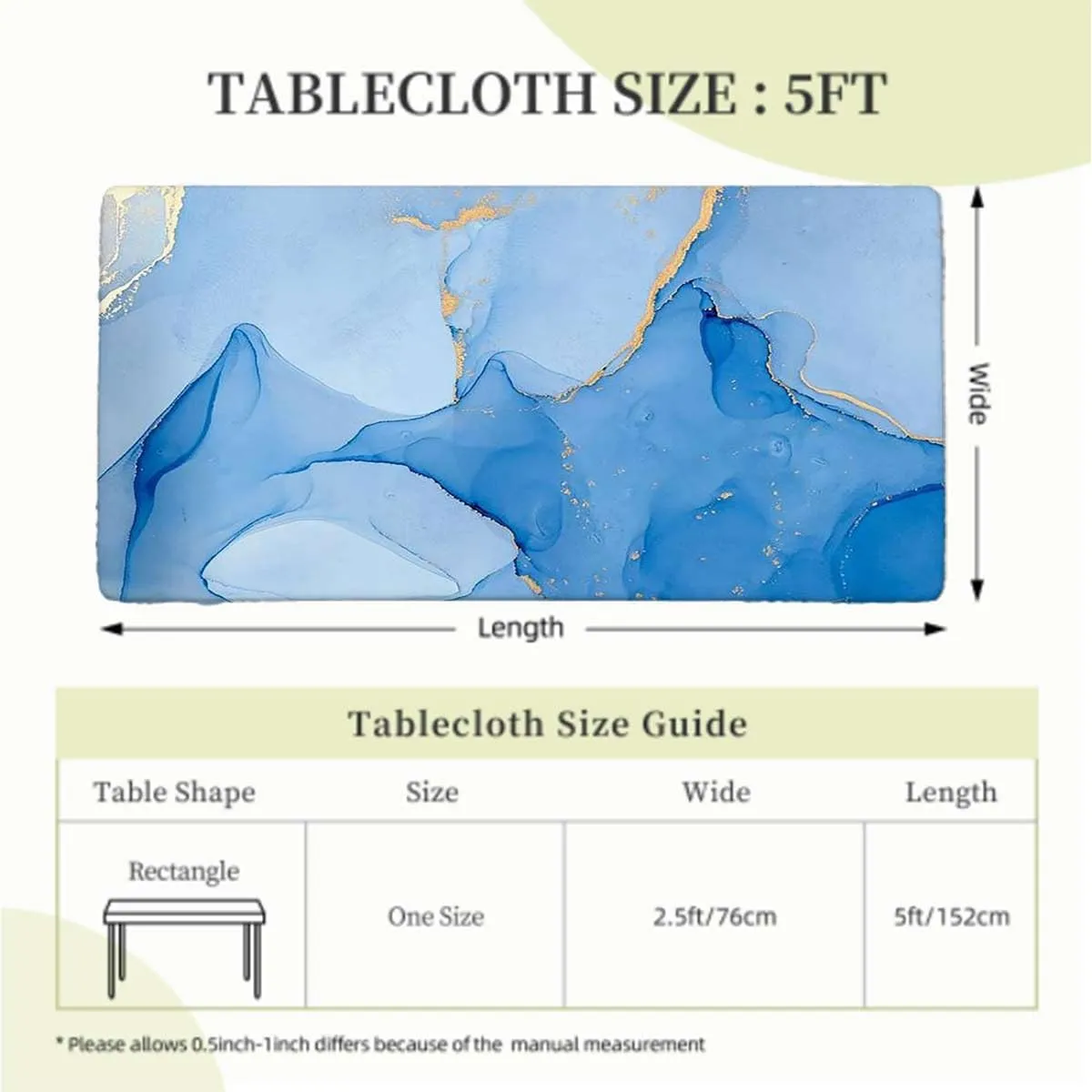 OOzie Multicolor Elastic Edge Fitted Tablecloth, Cloudy Hazy Crack Lines Rectangle Table Cover for Outdoor Picnic Camping Parties Blue Purple Marble Fits up 5 Foot Tables
