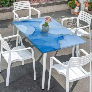 OOzie Multicolor Elastic Edge Fitted Tablecloth, Cloudy Hazy Crack Lines Rectangle Table Cover for Outdoor Picnic Camping Parties Blue Purple Marble Fits up 5 Foot Tables