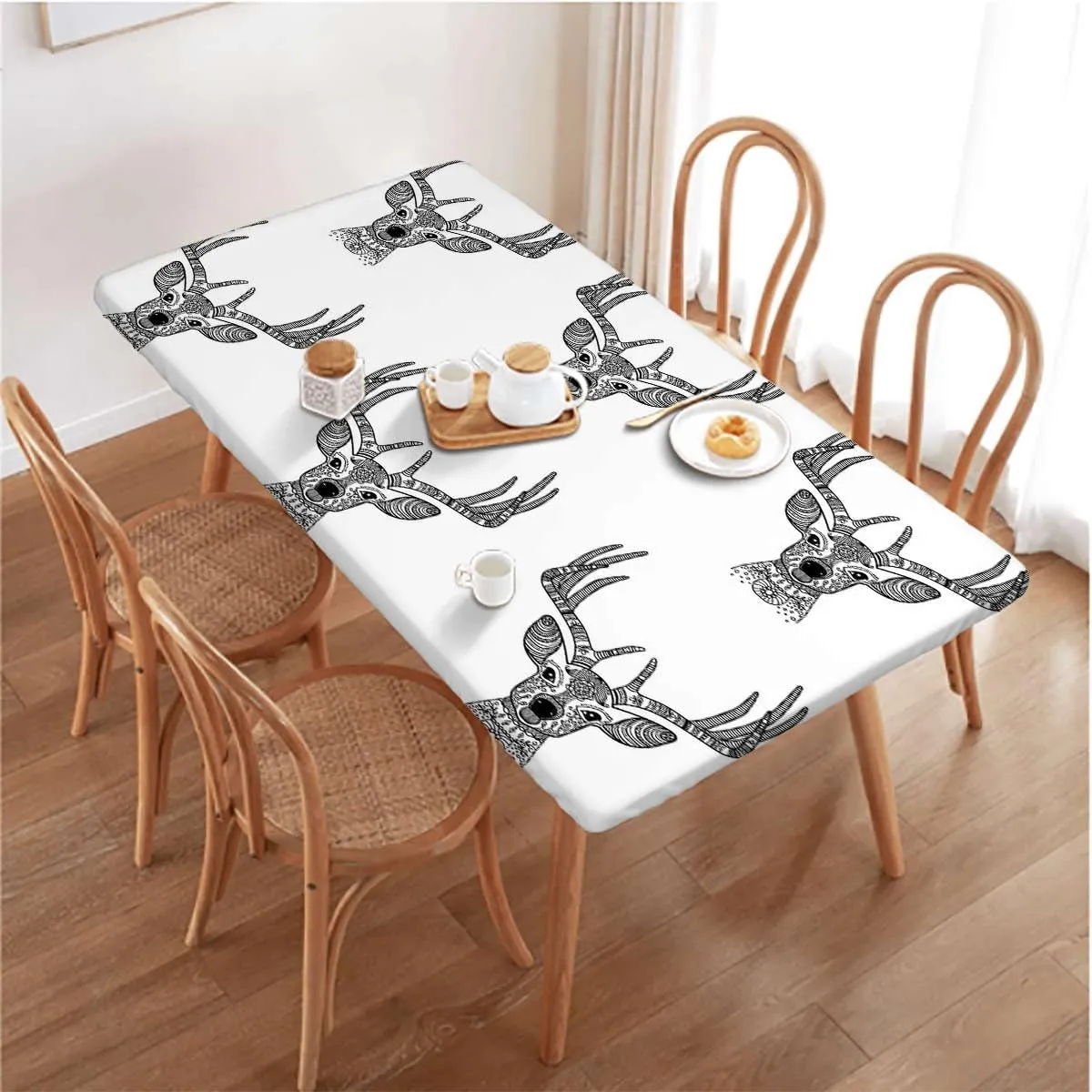 OOzie White and Black Rectangle Tables Decor Artistic Abstract Deer Skull for Indoor 0utdoor Dinning Patio Table Antler Fits up 4 Foot Tables